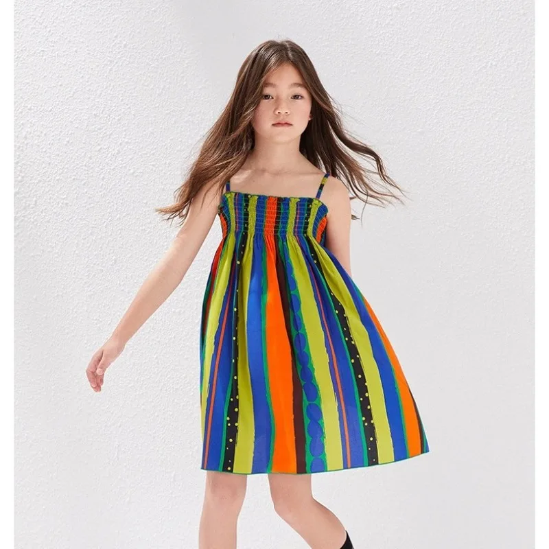 

Girl's Suspender Dress New Summer Childrens Striped Polka Dot Vest Skirt