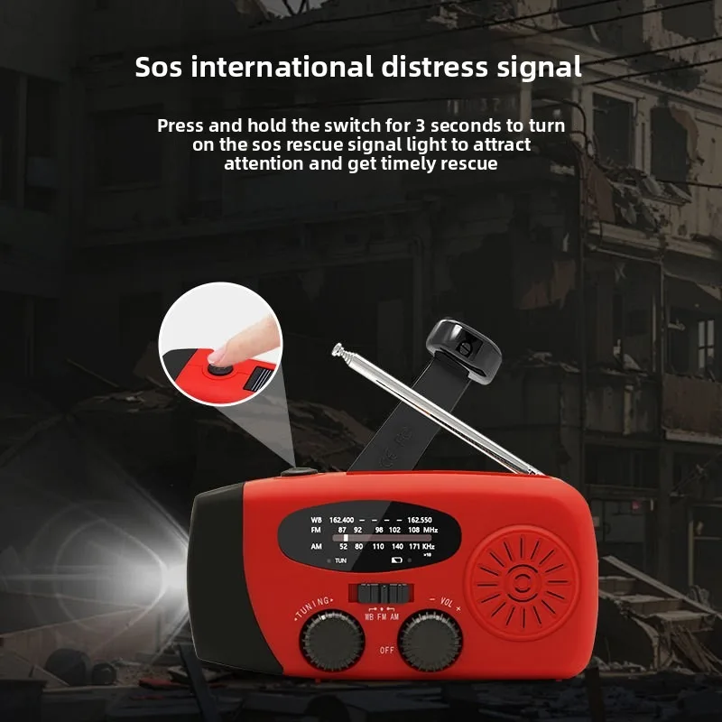 راديو طوارئ متعدد الوظائف مع شحن كرنك يدوي، إضاءة تعمل بالطاقة الشمسية مناسبة للاستعداد في الهواء الطلق والكارث