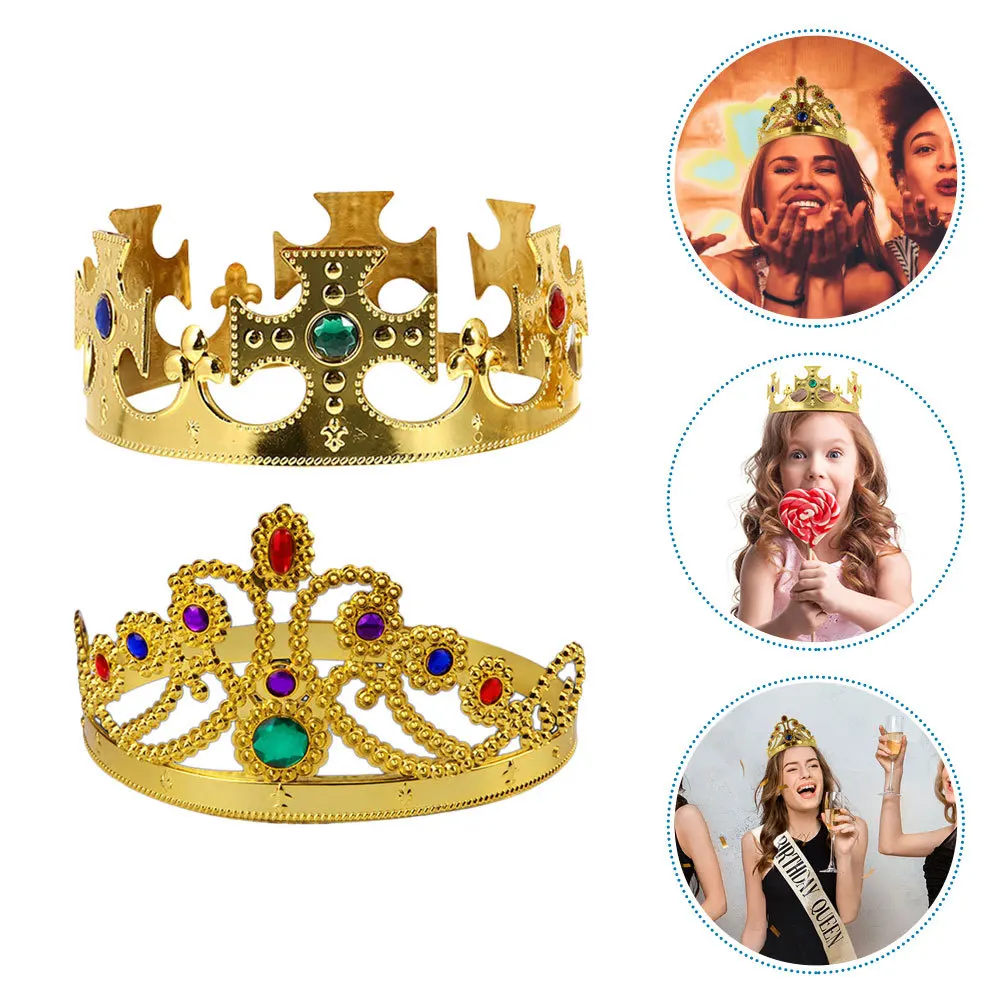 Set di corone per feste di Halloween 2 pezzi Accessorio per costume cosplay re e regina per bambini Festival di compleanno Vestire Corona di plastica Prop