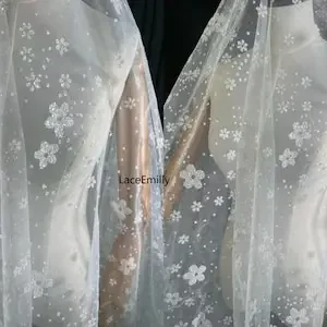 Glitter Flower Lace Fabric Floral soft Mesh Tulle Fabric For Bridal Veil , Tutu Dress, Gowns, Wedding Dress, Home Decoration