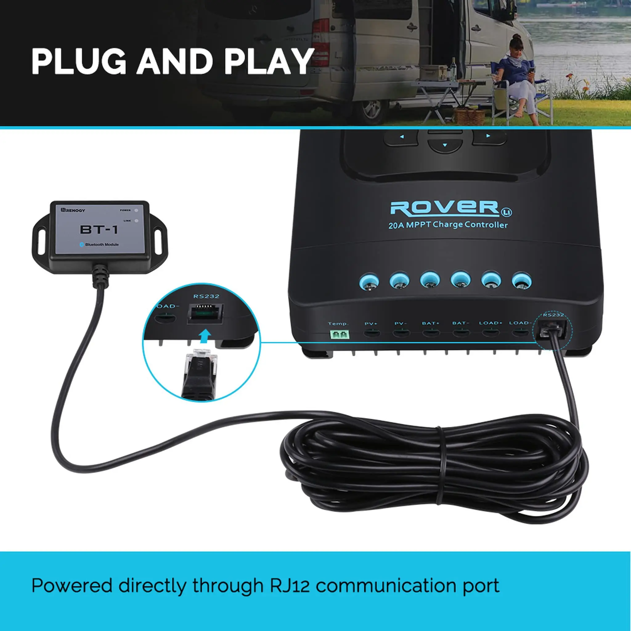 Imagem -06 - Renogy Módulo Bluetooth Porta de Comunicação Compatível Rover Wanderer Adventurer Controladores de Carga Bt1 Rs232
