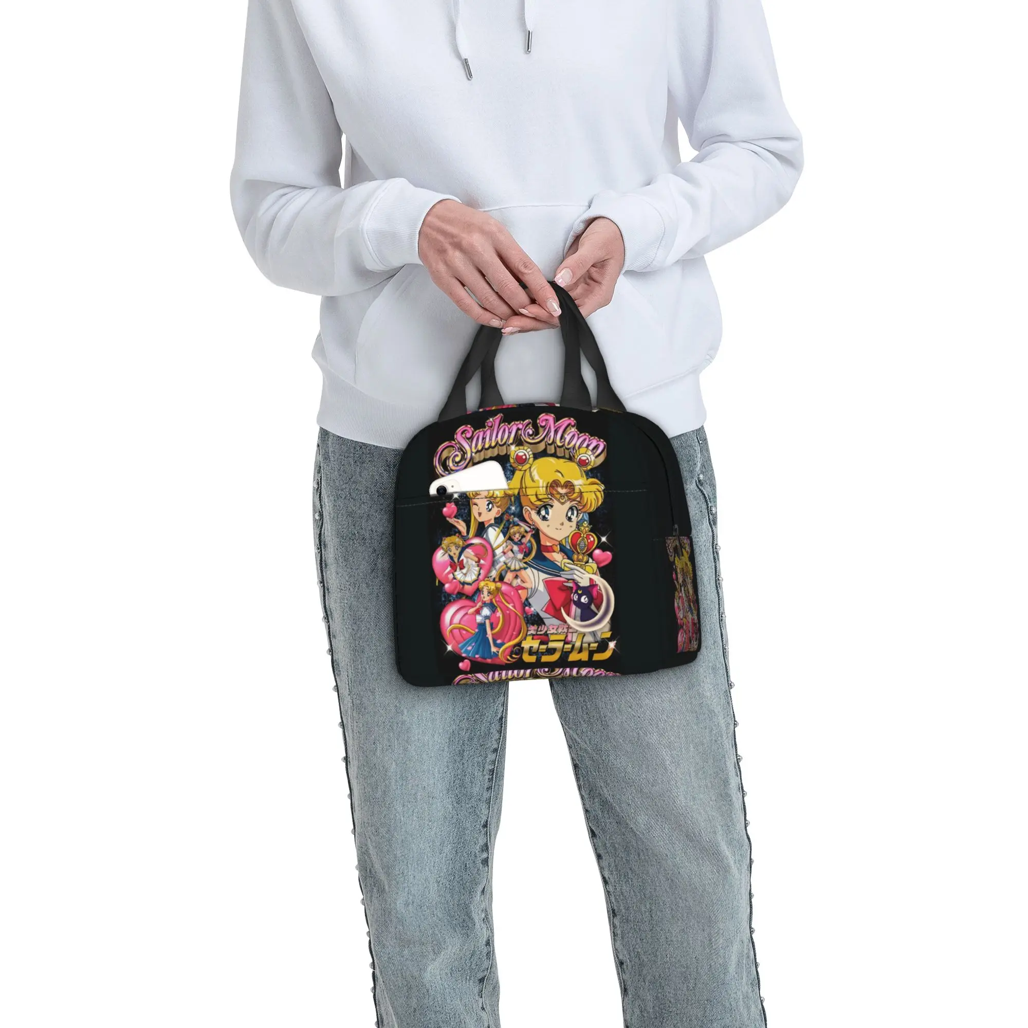 Custom Comic Magic Usagi Tsukino Insulated Lunch Bag for Women Portable S-Sailors M-Moons Luna Thermal Cooler Lunch Box School view 5
