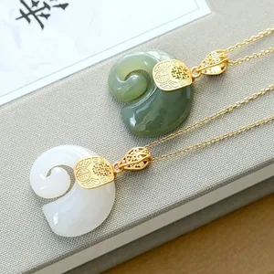 Hetian Jade Elephant Pendant for Women, Natural Stone, 18k Gold Bathed necklace, Caller Jewelry, Birthday 10 Main Sales Natural Stone Necklace - №10