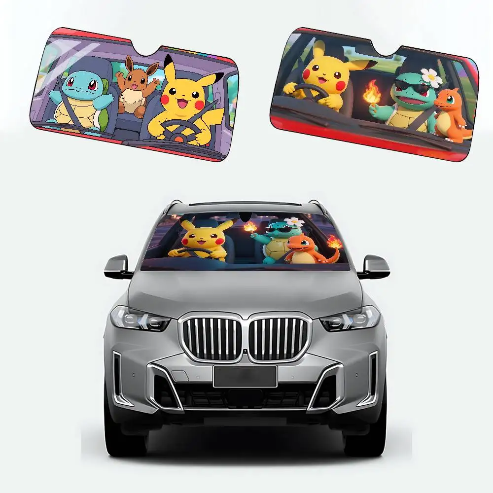 Anime Cute P-Pokemons Kawaii Car SunShade Car Sunshade Covers Cover Universal Windscreen Folding Visor