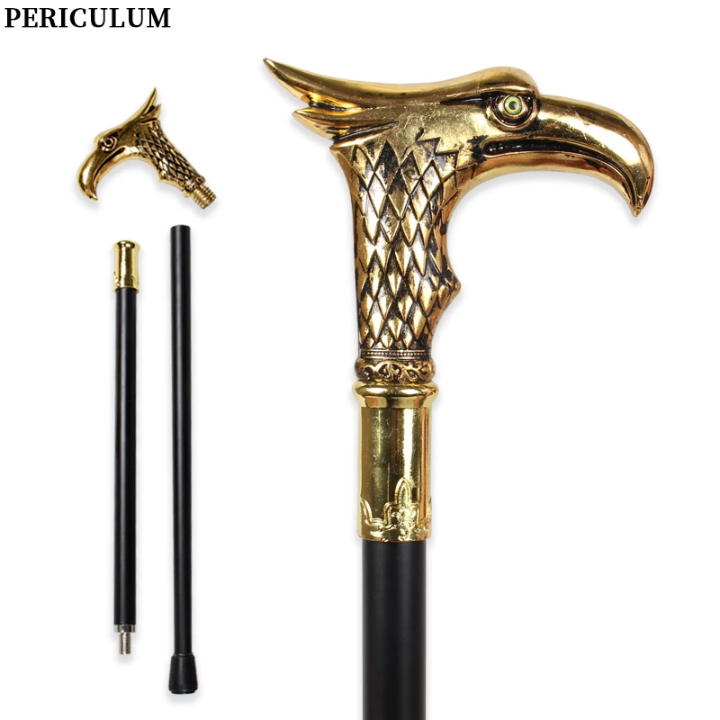 Shiny Gold Eagle Head Walking Cane with Curved Handle Vintage Detachable Decorative Walking Stick Cosplay Prop for Men And Women