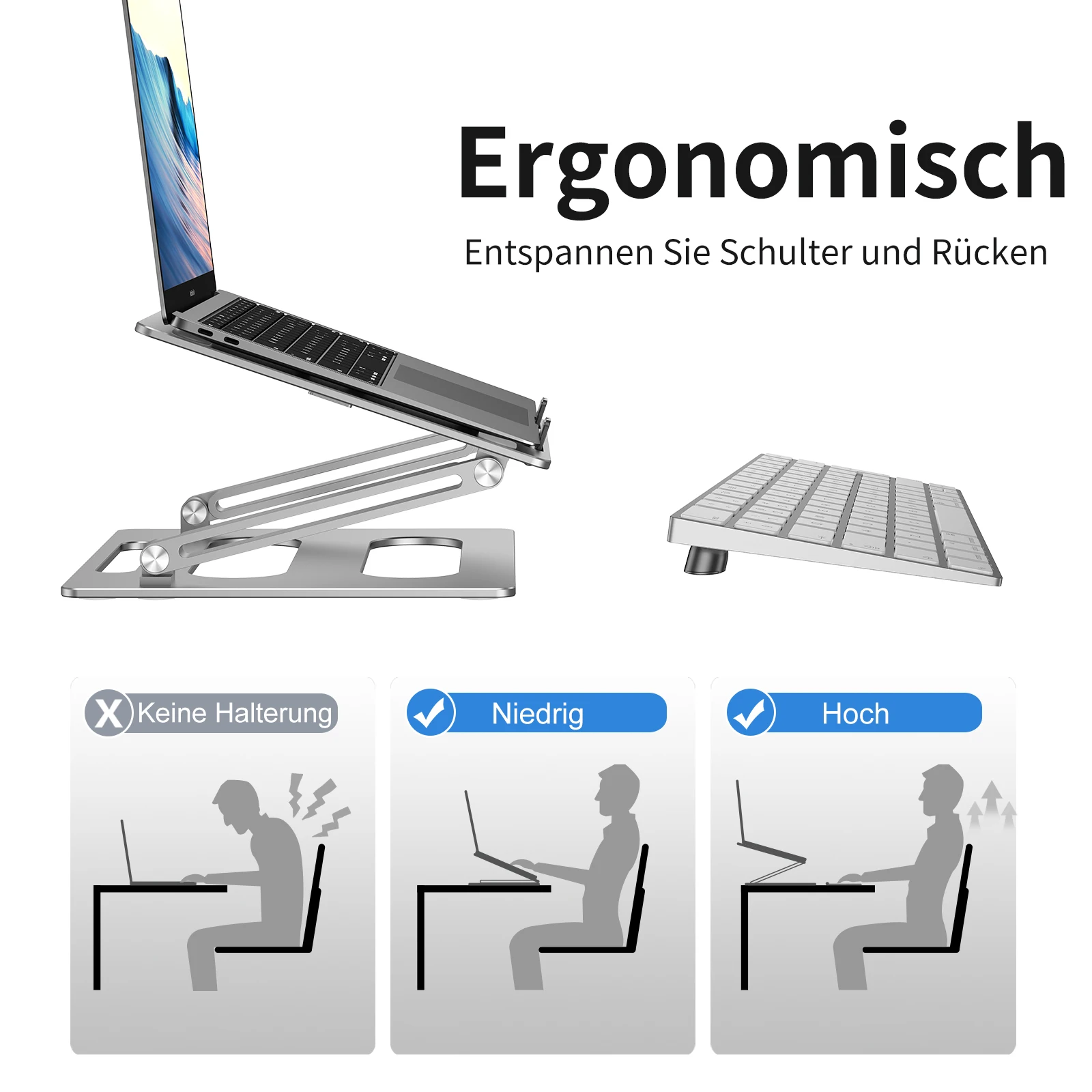 Oatsbasf Aluminum Metal Laptop Stand Ergonomic Foldable Height Adjustable with Phone Holder Cooling Computer Base Desk Holder