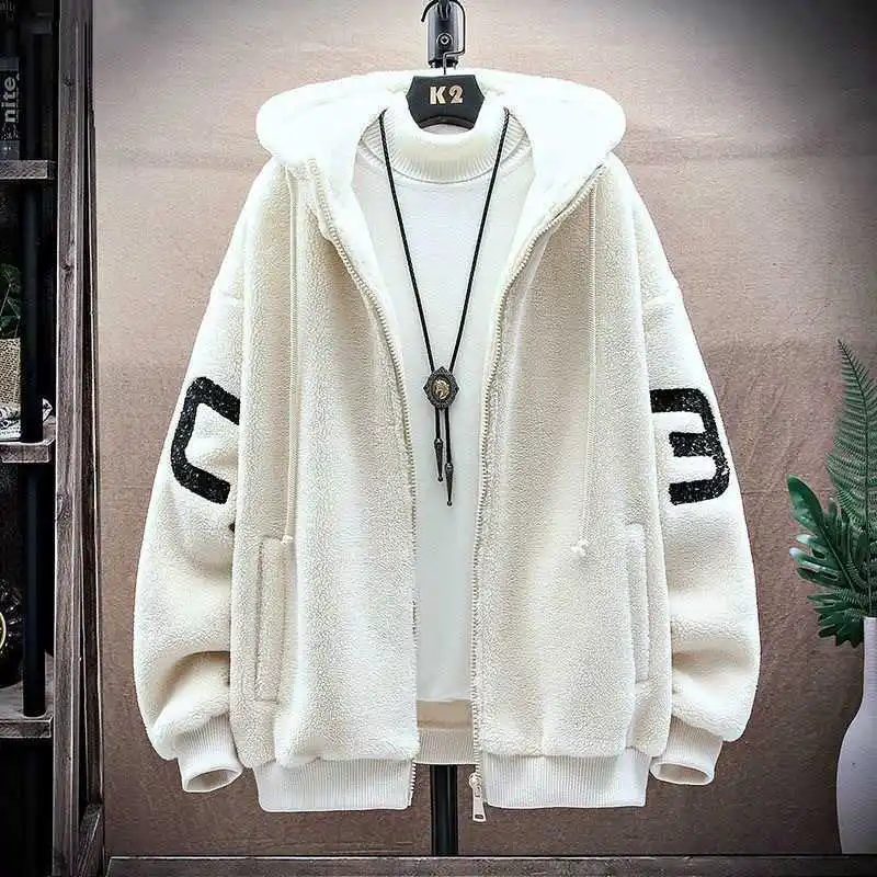 Agnello Velluto Jaet da uomo alla moda con cappuccio di grandi dimensioni autunno inverno vestiti di cotone Hong Kong Sle sciolto casual caldo coppia Cotto...