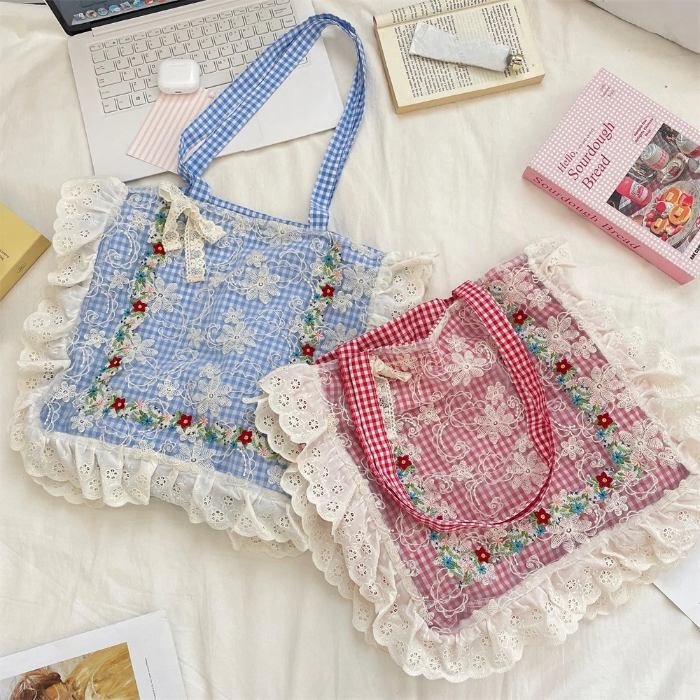 

Сумка на одно плечо с кружевным бантом и цветочной вышивкой, женские сумки, парусиновая большая сумка, весна-лето, новинка