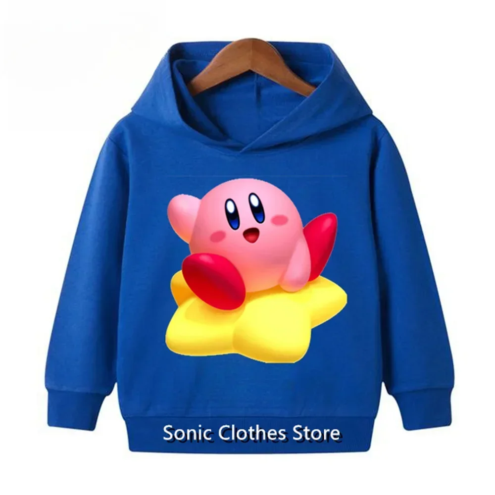 Kawaii Kirby Anime Hoodie for Girls Boys Thick Long Sleeve Clothing Autumn Cartoon Figure Hoodies with Hat Sweatshirt Children