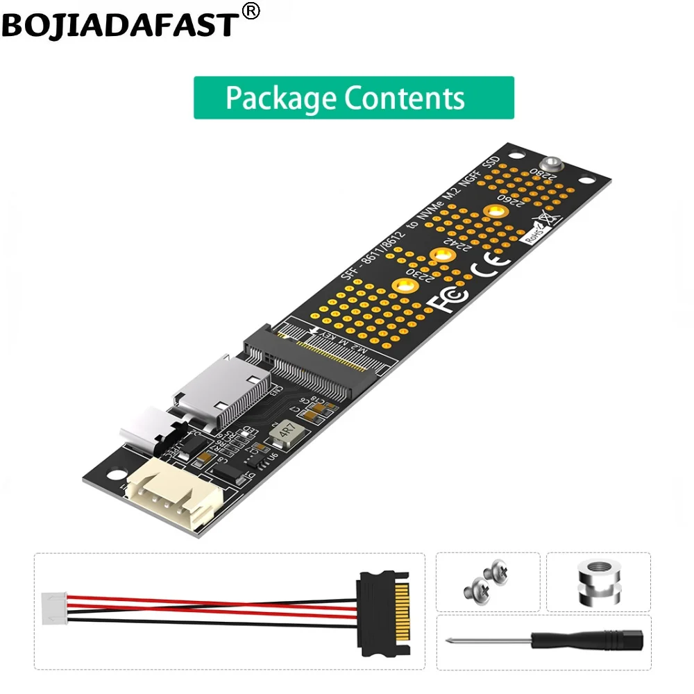 Oculink SFF-8611 SFF-8612 y conector SATA de 15 pines a NGFF M.2 Key-M 2230 2242 2260 2280 M2 NVME SSD adaptador tarjeta convertidora