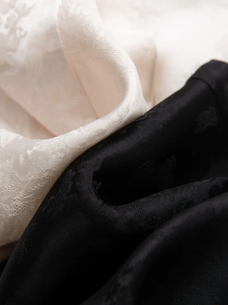 2025 Women's Fashion Autumn New 100% Natural Mulberry Silk Jacquard Flower Rose High Waist Solid Color Straight Leg Pants