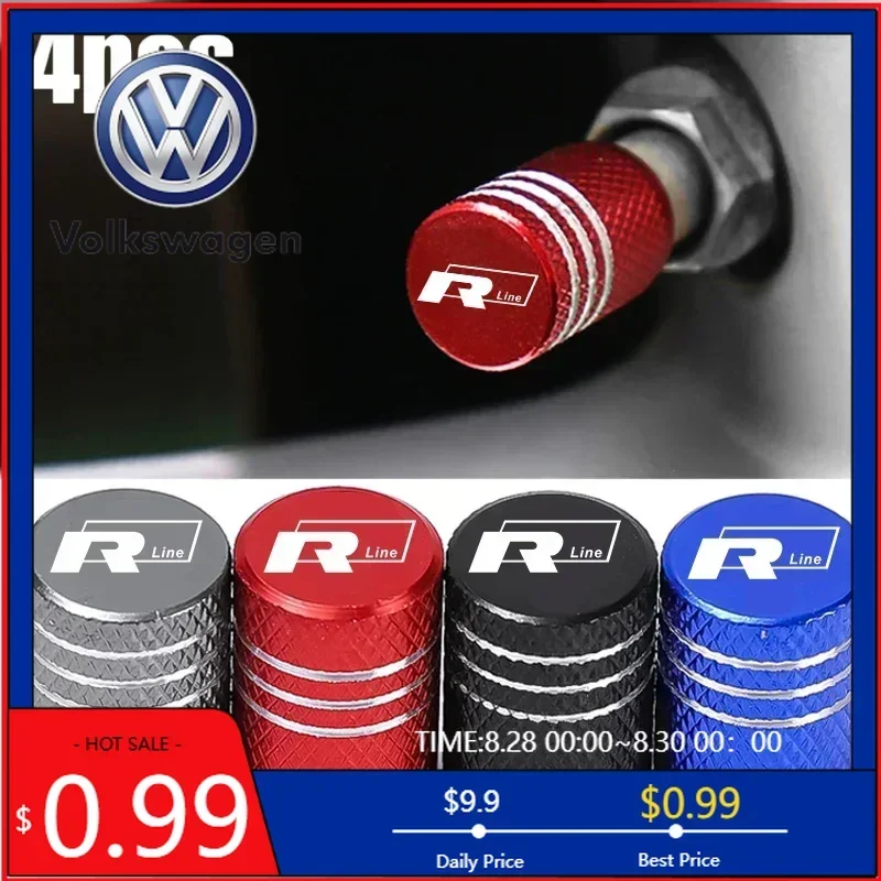 

VW 2026 Hot for Volkswagen VW 4Pcs Car Wheel Rims Tire Valve Stem Caps R line GOLF POLO Jetta GTI Touran GTE Auto Airtight Cover