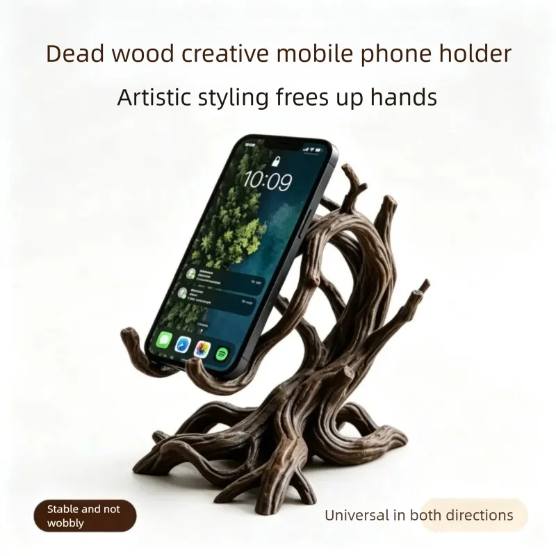 Creative Deadwood-Shaped Phone Stand, Imitation Wood 3D Printed Artistic Figurine Hands-Free and Stable, Works Both Horizontally