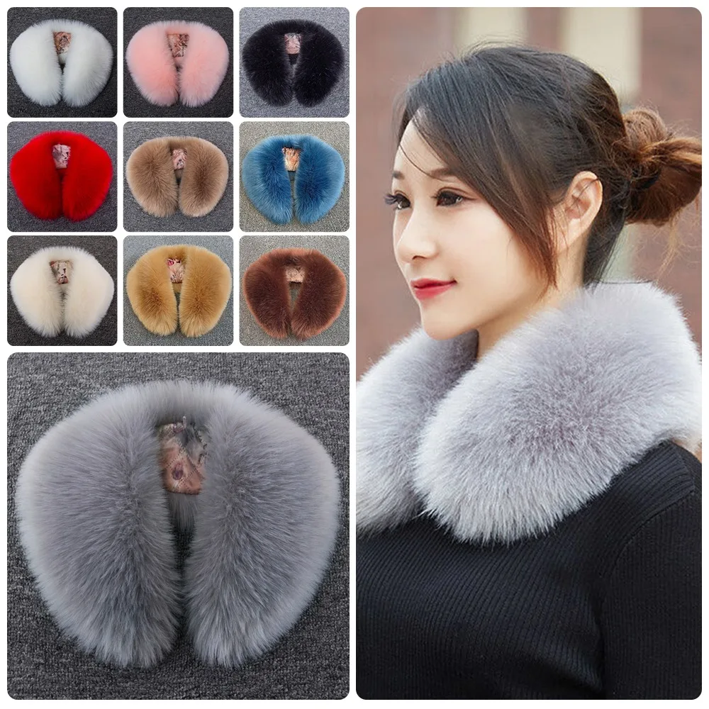 Fashion Faux Fox Fur Collar Scarf Solid Color Fluffy Neck Collar Warm Coat Fur Collar Winter