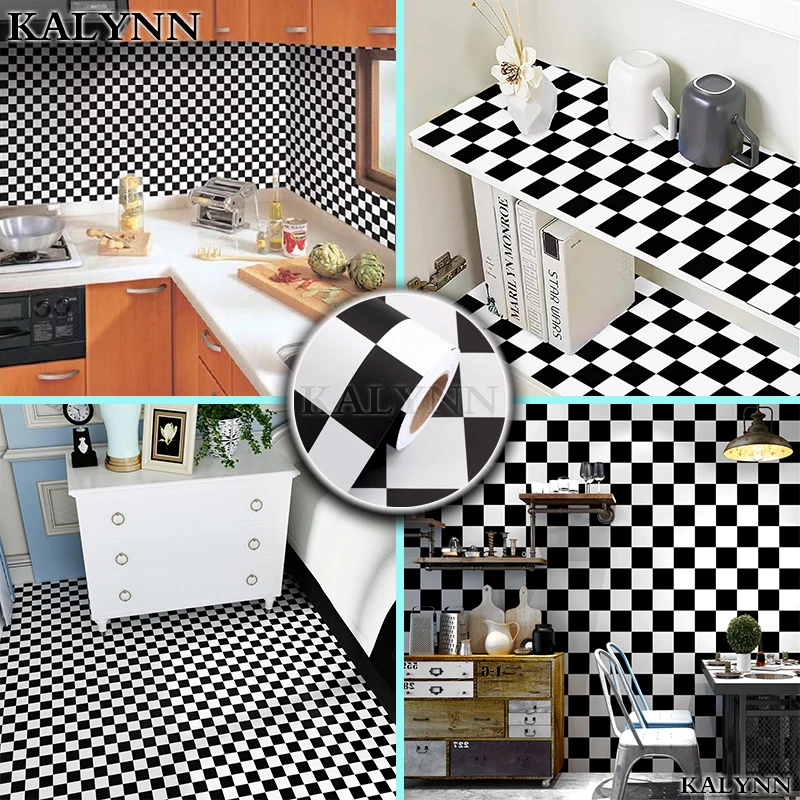 Black White Checkered Flag Self Adhesive Wallpaper,Mosaic Trellis Contact Paper,Vinyl Peel and Stick WallPaper,DIY Decor Sticker