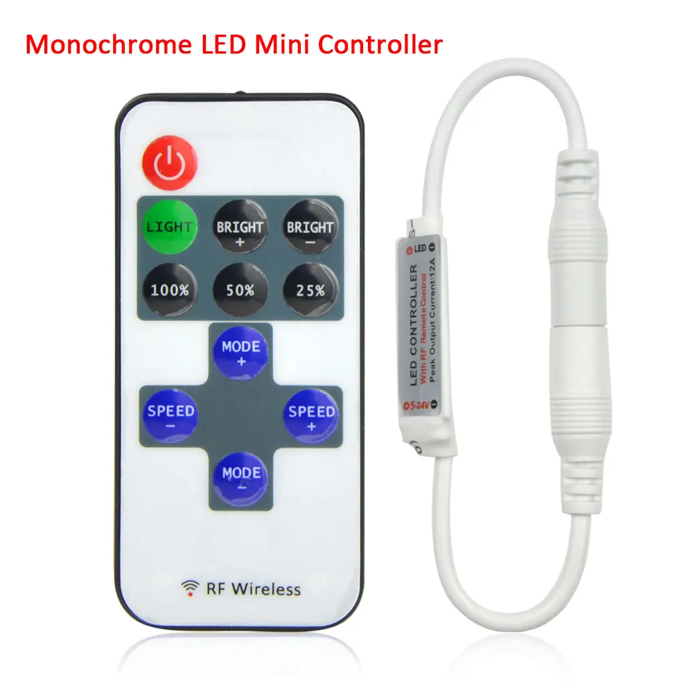 LED Light Controller Dimmer 12V 24V 11 Keys RF Remote Control for 2835/5050 Single Colors Light Strip/Lamp Bar DC Ports