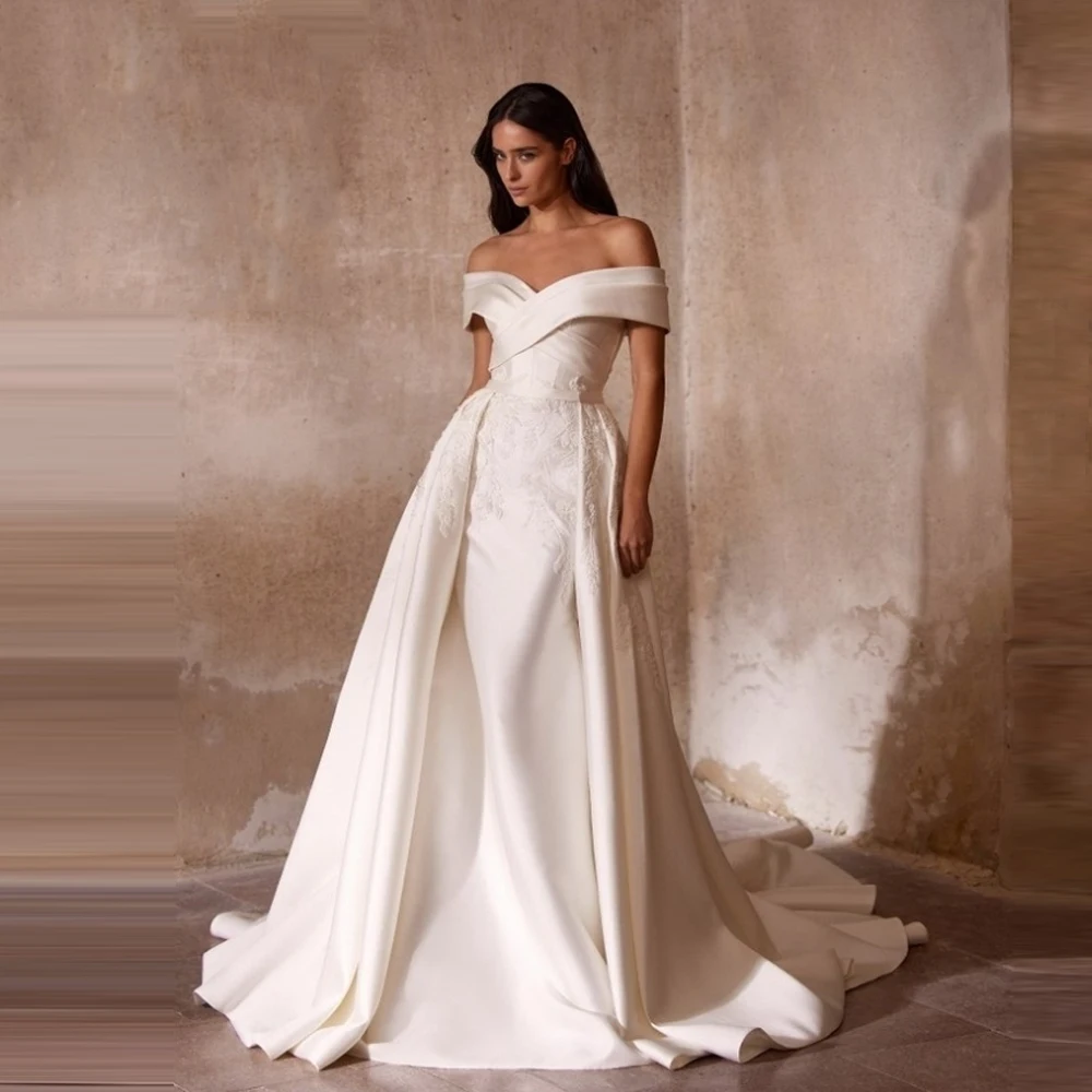 

Charming A-Line Women Wedding Dresses Off The Shoulder Sleeveless Bridal Gowns Princess Graduation Vestidos De Novias Customized