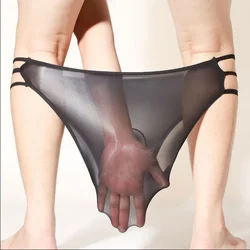 Sexy Men Briefs See Through Oil Shiny Thong Ultra--thin Stretch Panties Seamless Shorts Underwear Solid Smooth Erotic Underpants