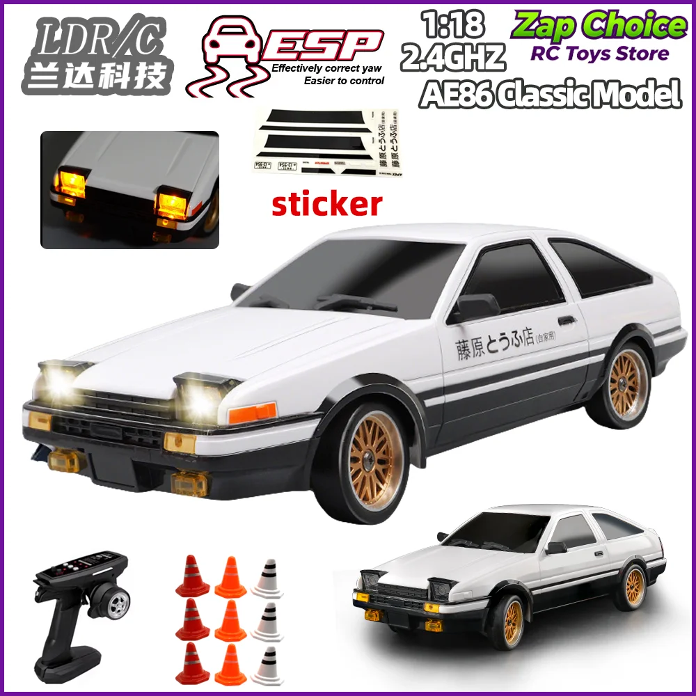 LDRC LD1801 1/18 AE86 RWD RC Drift Car 2.4G 3CH ESP Gyro Flip LED Metal Drive Shaft  RTR Racing Car Toy Gift for Boys Adults