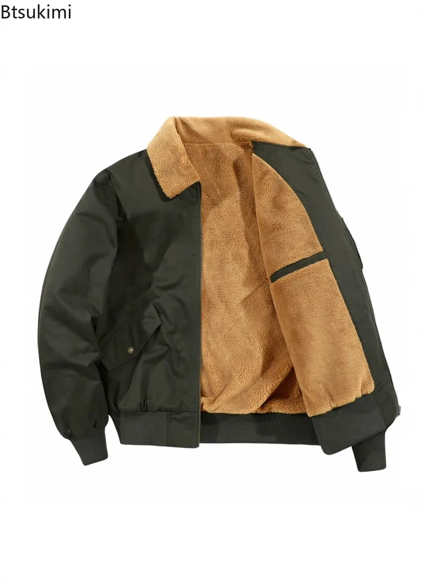 2025 Winter Outdoor Parka Jackets Men's Casual Solid Zipper Jacket Loose Fit Male Fleece Coats Vintage Pilot Tactical Thick Coat