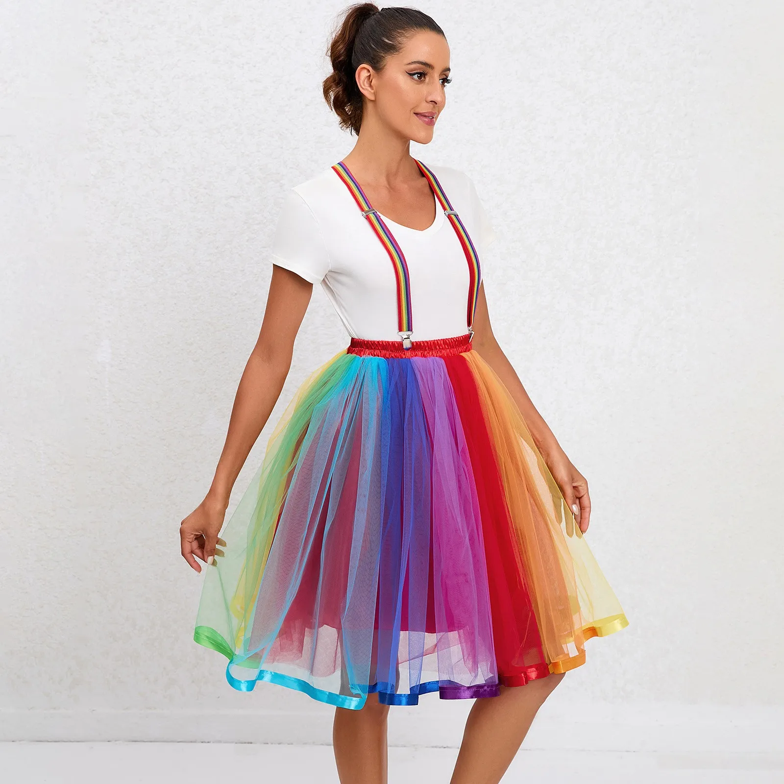 FATAPAESE-Jupe en tulle arc-en-ciel personnalisée pour adultes, jupons d'Halloween, sous-jupe Rockabilly, robe de cosplay en tulle, jupe de ballet, Noël