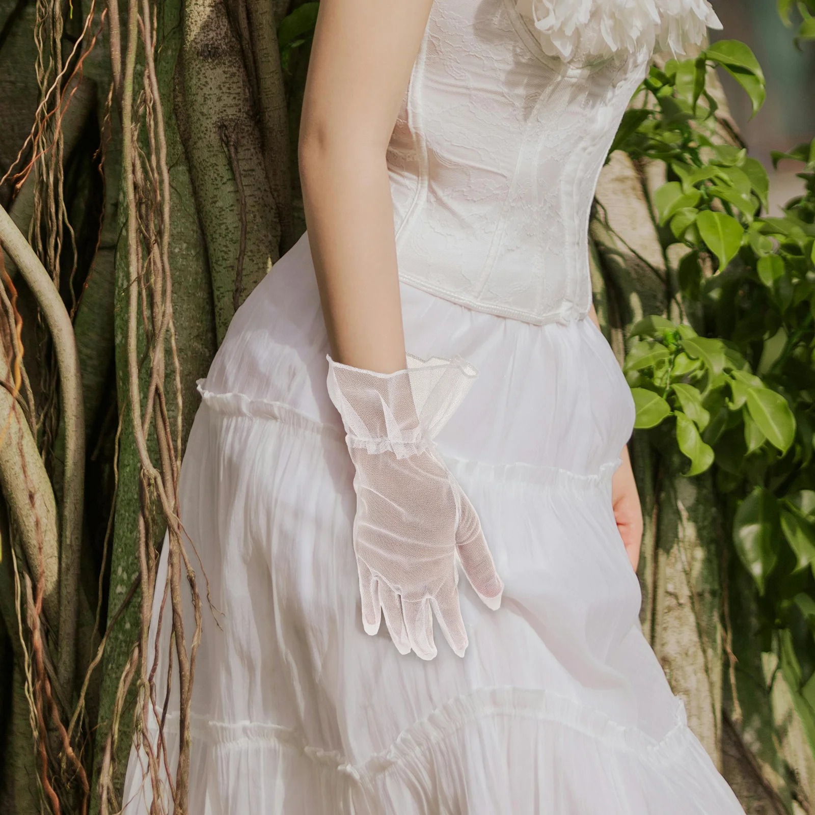1 par de guantes cortos blancos de tul para boda, accesorios nupciales, guantes de vestir para mujer, guantes formales de gasa para fiesta de ópera