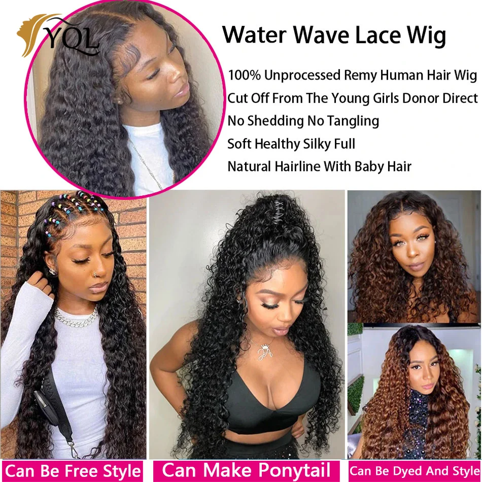 Wholesale 13x4 Water Wave Transparent Lace Frontal Wig Brazilian Pre Plucked Lace Front Human Hair Wigs For Women