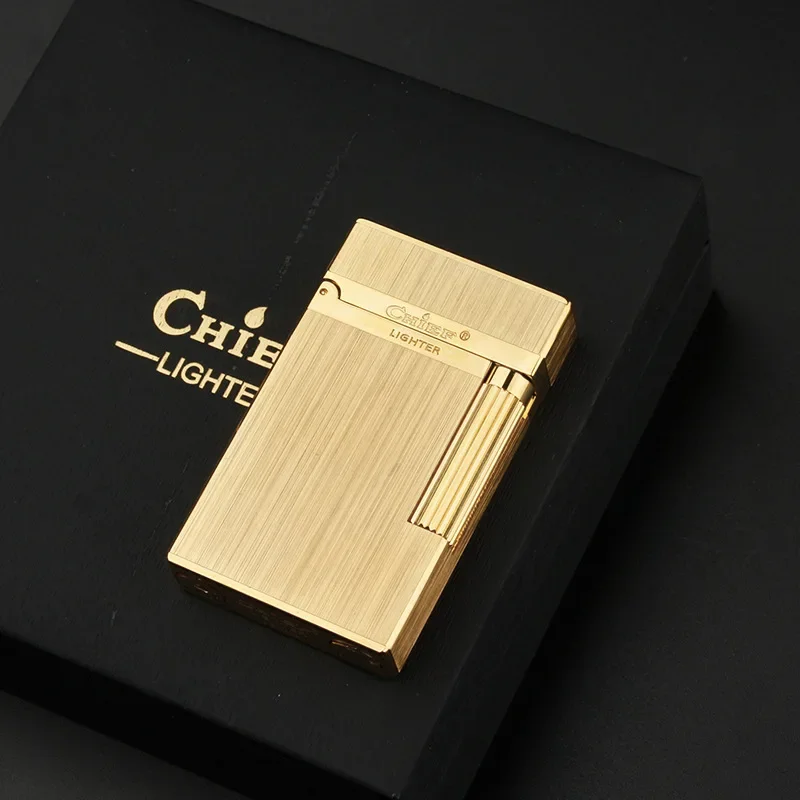 Chieftain Pure Brass Steel Tone Lang Sound Inflatable Lighter Butane Open Flame Metal Lighter Upscale Men's Gift Gift Box