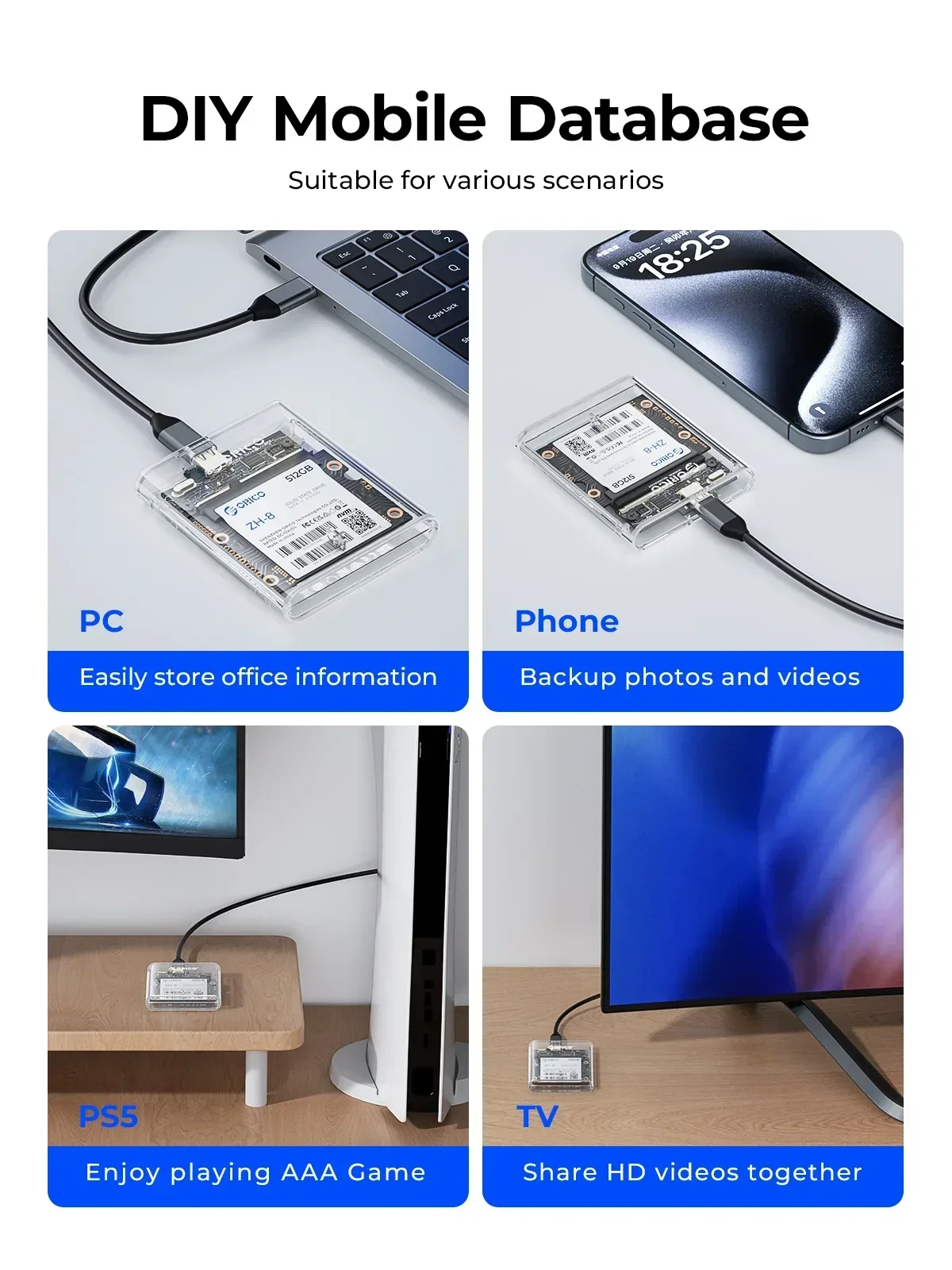 ORICO 2.5 インチハーフサイズ SSD ケース USB C HDD ケース Type-C ハードドライブエンクロージャ 5Gbps サポートオートスリープ 2.5 インチ SSD ミニサイズ