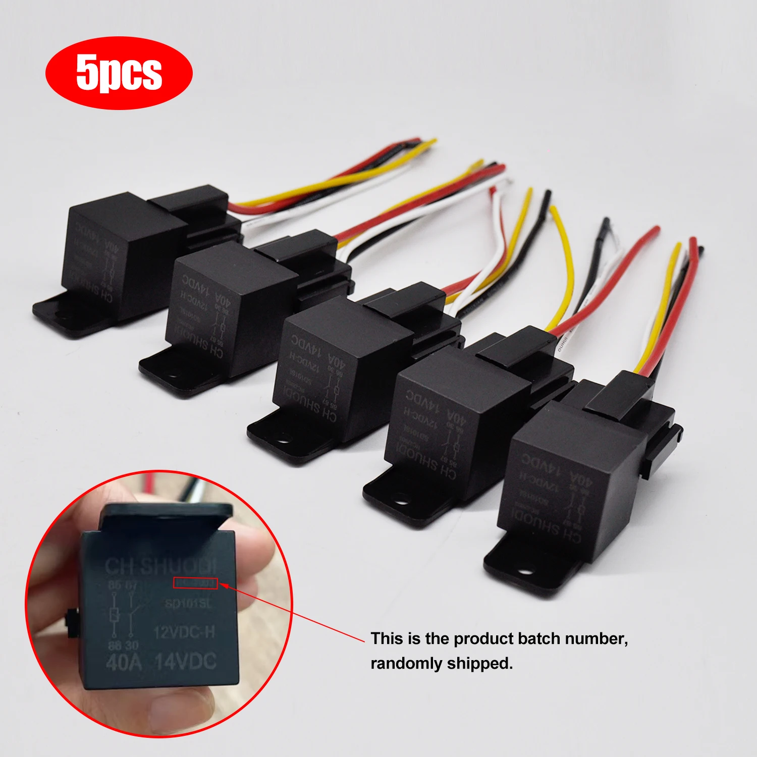5pcs 12V 40A 4Pin Automotive Relay with Harness 16AWG 18AWG Tinned Copper for Car Vehicle Motor