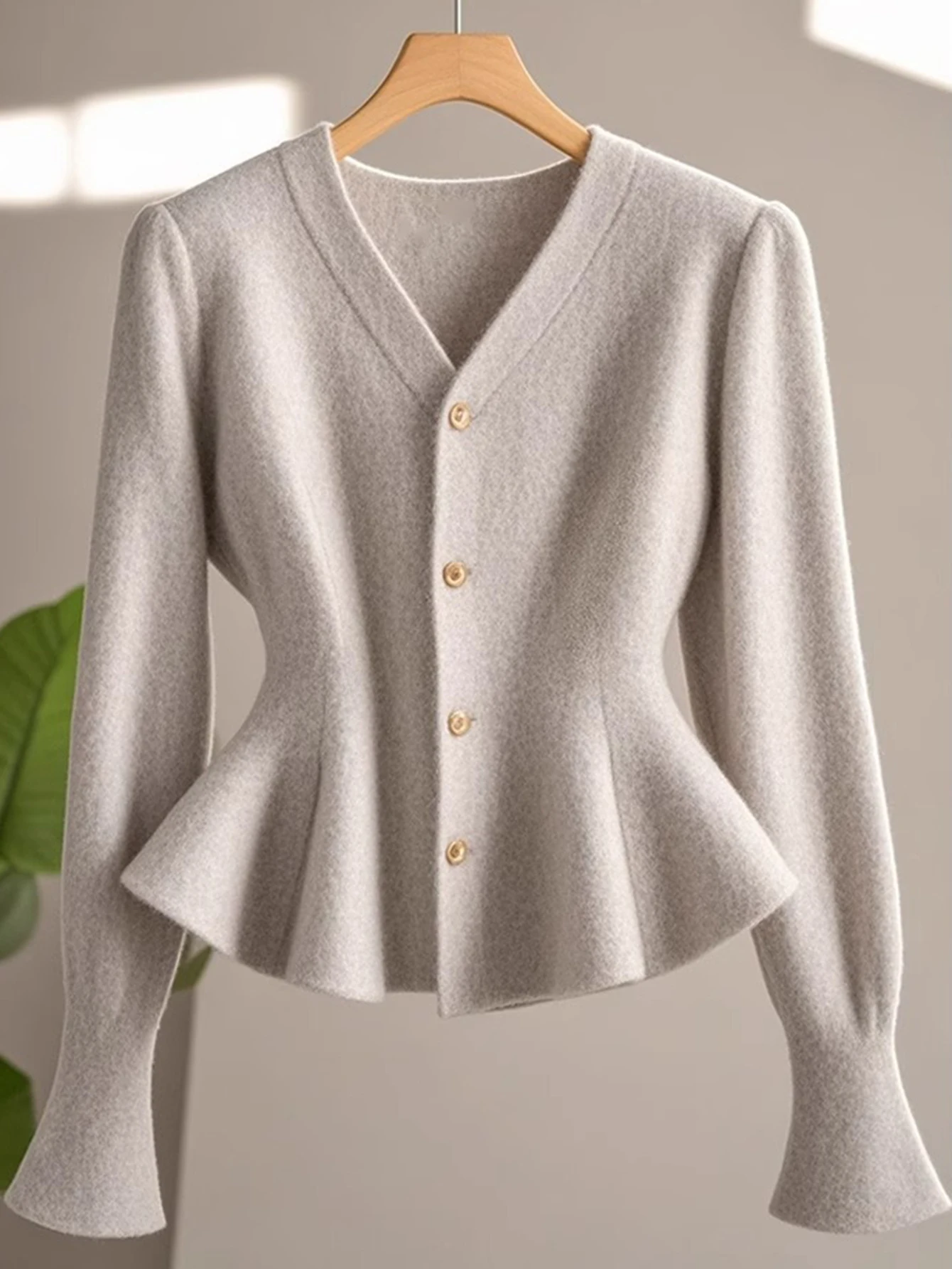 Cardigan casual com gola redonda, manga longa, tubo reto, sem decoração, malhas femininas com frente aberta