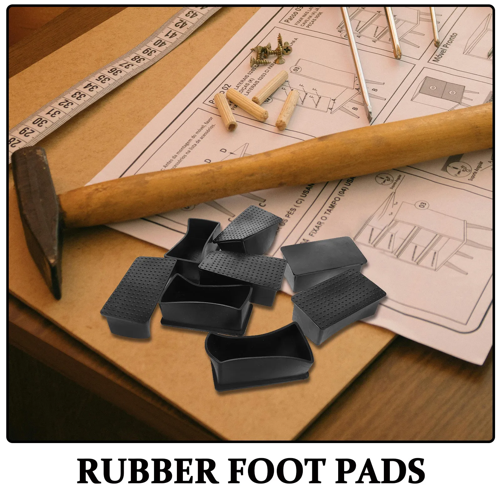 8Pcs Rectangular Rubber Furniture Leg Caps Non Slip Table Chair Pads Floor Protection Anti Scratch Noise Reduction