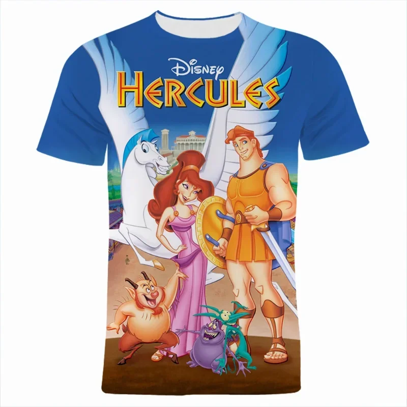 Camiseta infantil impressa em 3D Disney, casual Street Tops, Cartoon Figure, Hércules, Gráfico, Clássico, Verão, Kids, 2022