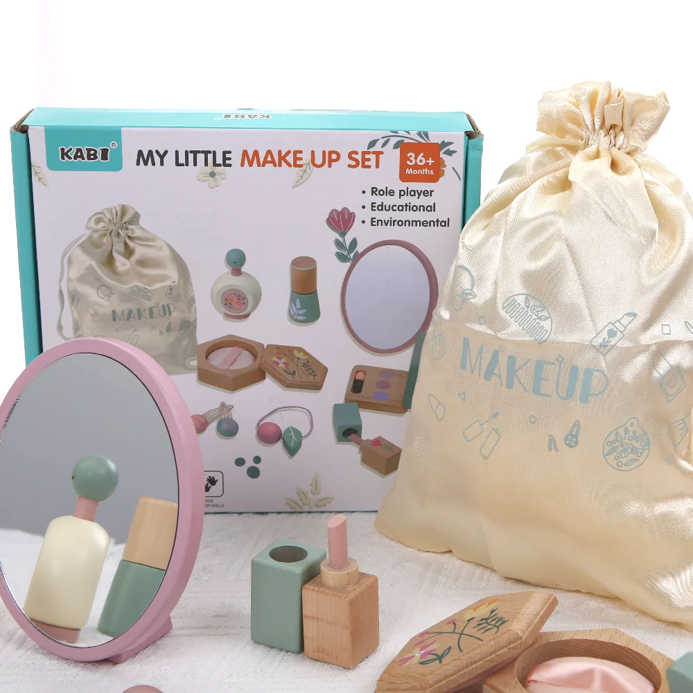 Juego de salón de belleza de madera, juego de maquillaje de madera, tocador de maquillaje para niñas, juguetes cosméticos, regalos de cumpleaños para niños