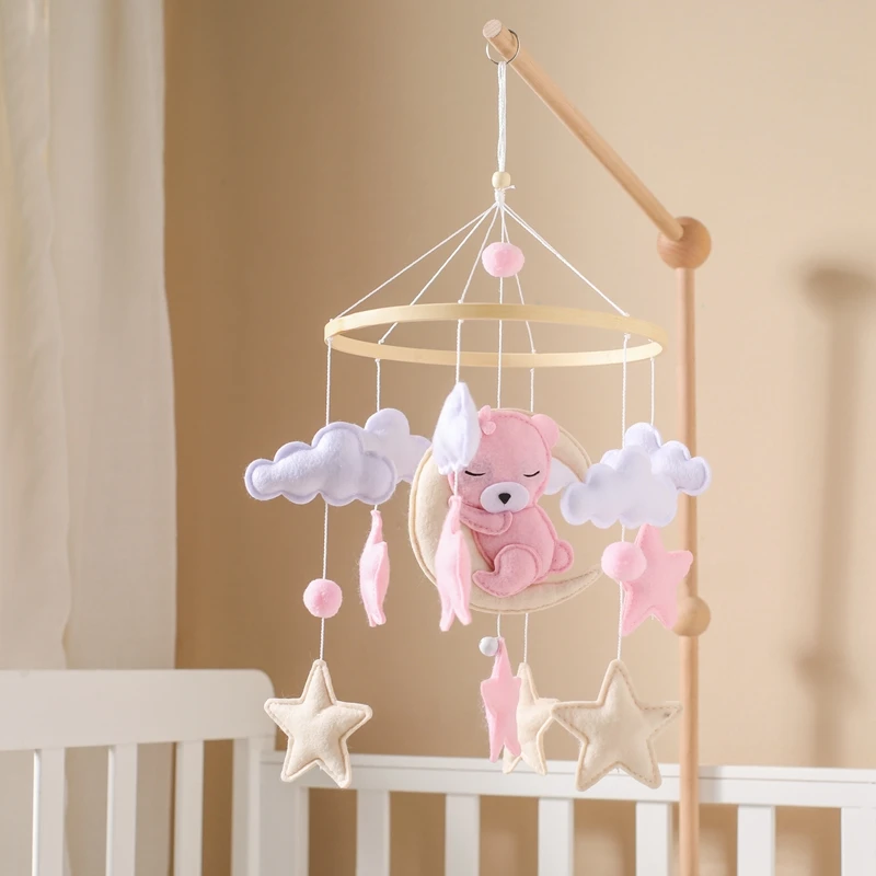 Cloche de lit en feutre doux pour bébé, jouets éducatifs Montessori, dessin animé, ours, étoile, lune, nuage, hochets, nouveau-né, mobile, CPull