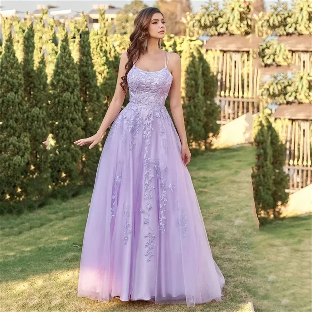 Vestidos de graduación morados para mujer, vestido de novia Formal sin mangas, Sexy, con cordones y Espalda descubierta, línea A, para fiesta de boda y dama de honor