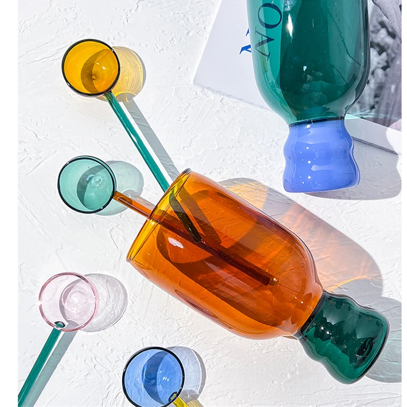 A Set Colorful Glass Mug Spoon Handmade Heat-resistant Glass Cup Coffee Mugs Tumbler Drinkware Glass Mug Milk Tea Cup
