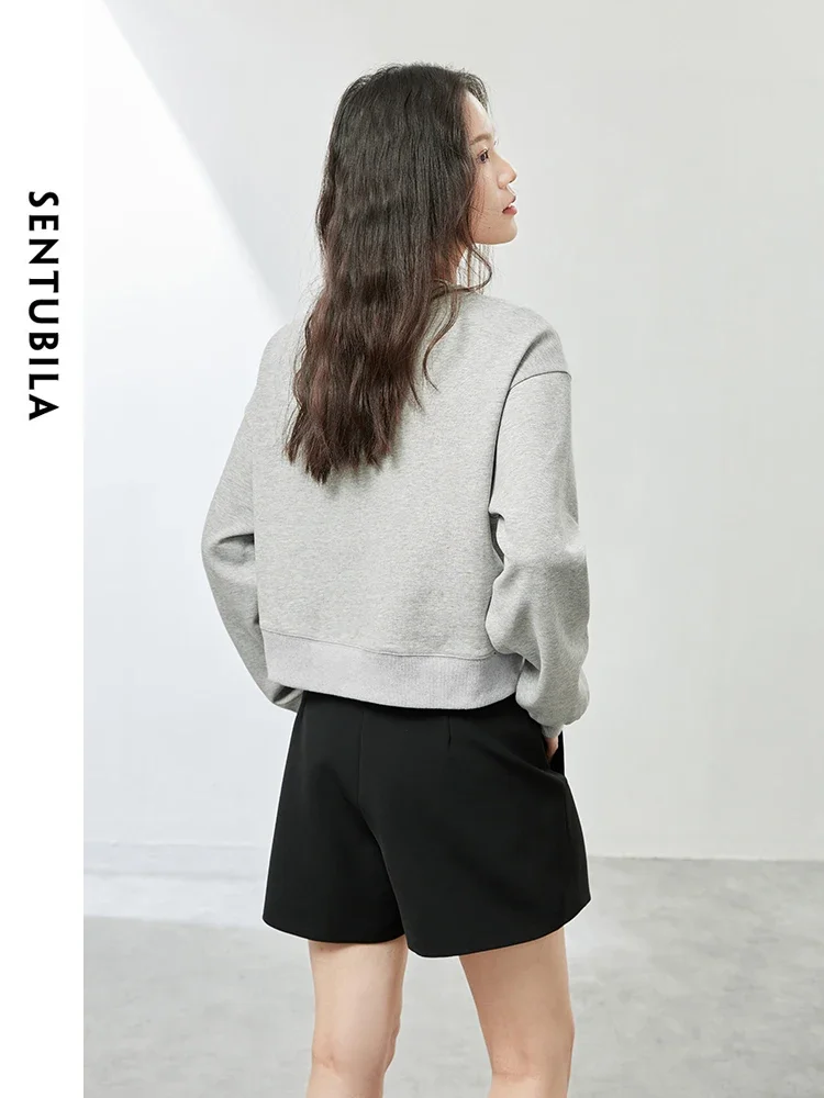 SENTUBILA Embroidery Cotton Blend Sweatshirts Women 2025 Spring Autumn Loose Drop Sleeve Pullover Womens Tops Clothing 141A53460
