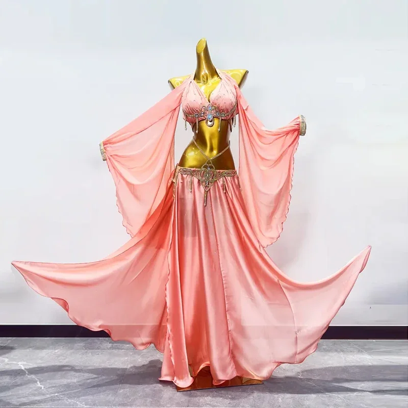 

Belly Dance Performance Costume Set Women's Bra+satin Split Style Long Skirt 2-piece Customized Adult Oriental Belly Dance Set