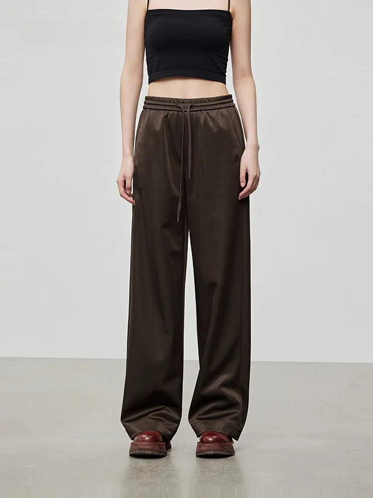 

XMOOM2024 Осенние новые женские повседневные брюки из эластичного материала с прямым кроем и эластичной талией, длинные брюки из полиэфирного волокна