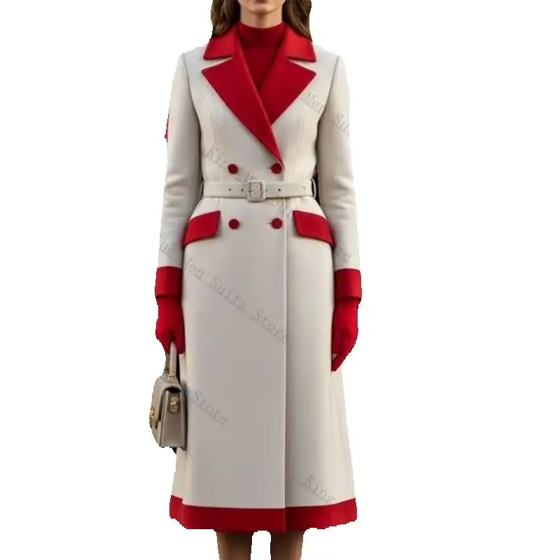 

Red Beige Cashmere Women Suit 1 Pcs Long Blazer Overcoat Wool Prom Dress Customized Winter Formal Office Jacket Wedding Tuxedos