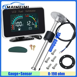 2 IN 1 Fuel Level Gauge+Voltmeter With Fuel Float Sensor 100-600mm LCD Meter for Universal Petrol Diesel Car Truck DC12V24V