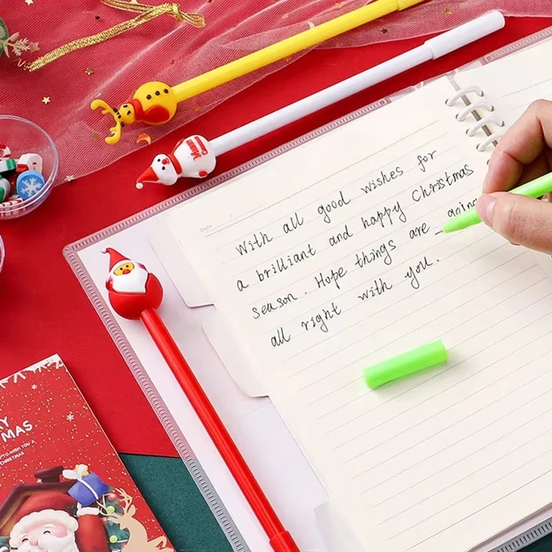 20Pcs Christmas Gel Pen Cute Christmas Tree Reindeer Santa Snowman Gift 0.5mm Black Pens School Office Stationary Random