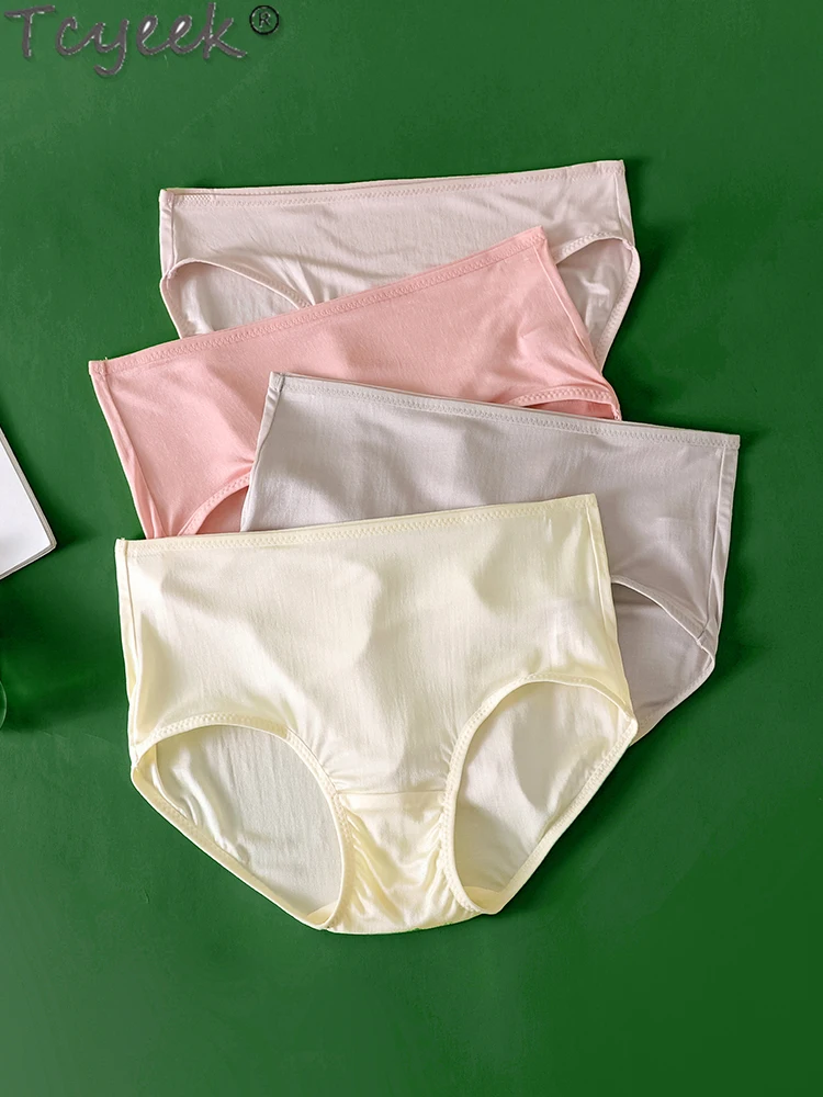 

Tcyeek 100% Mulberry Silk Woman Panties Mid Waist Plus Size Briefs Thin Breathable Underpants Woman Summer New Женские Трусики