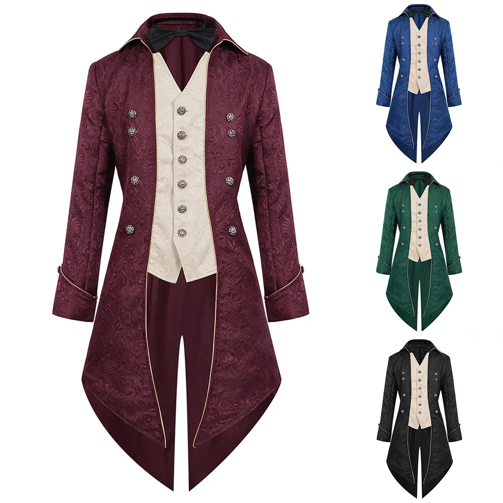 Men Renaissance Retro Steampunk Tailcoats Carnival Party Overcoat Medieval Tuxedo Jacket Cosplay Costume