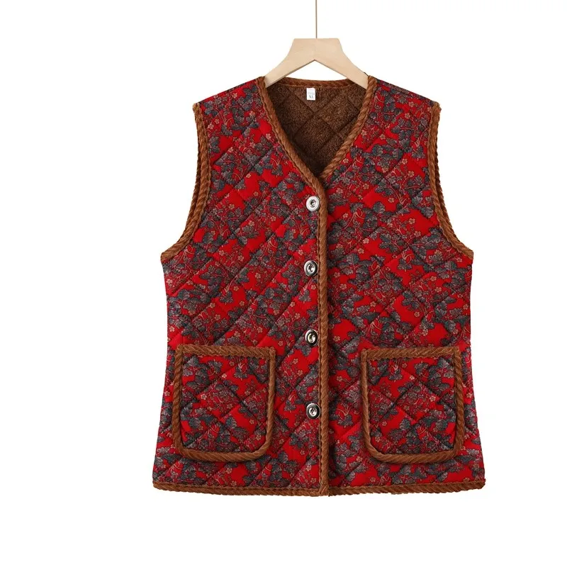 

New Middle-Aged Elderly Women Vest Jacket Autumn Winter Parkas Padded Warm Cotton Vest Coat Female Waistcoat Vest