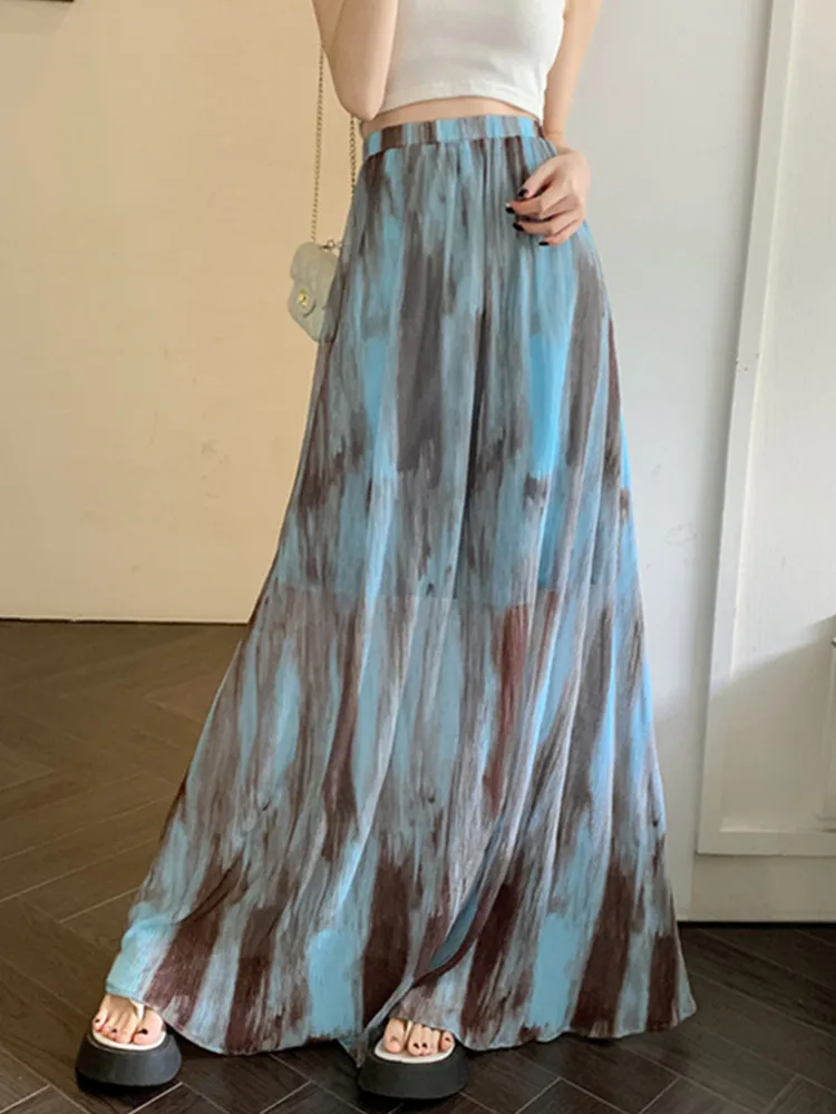 

SMTHMA 2024 New Fashion Design Sense Splicing Tie Dyed Skirt Women's Sexy Elastic High Waist Slim Pleated Long Skirt