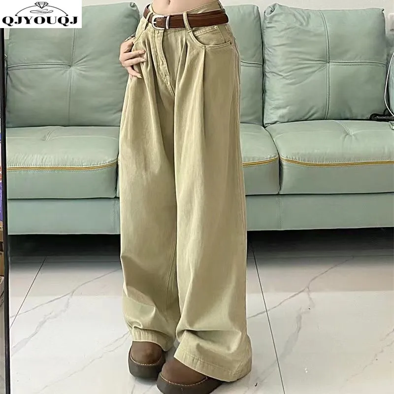 2024 Spring and Autumn New American Women's Jeans White High Waist Soft Dropped Loose Slim Wide Leg Pants