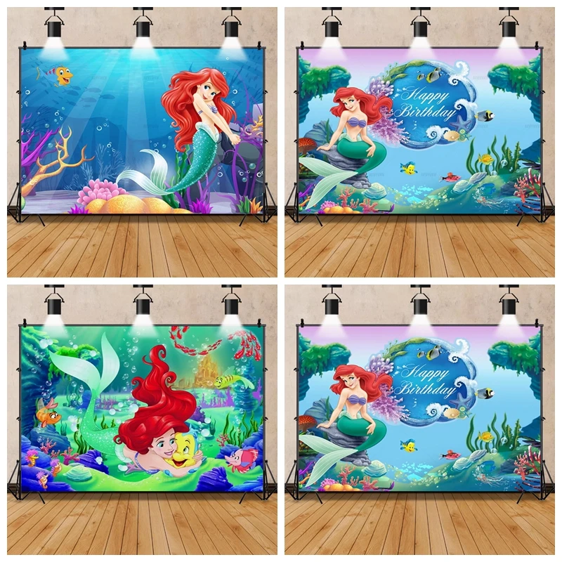 

Under The Sea Little Mermaid Princess Birthday Party Backdrop Room Decoration Baby Shower Background Photography Studio Banner