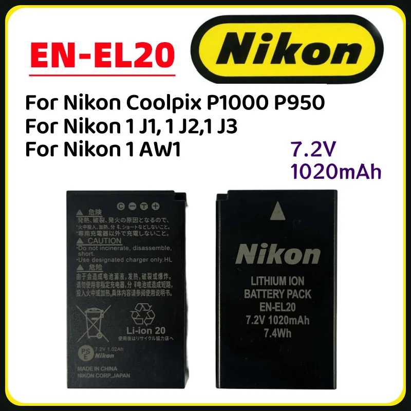 Original EN EL20 EL20A EN-EL20 EN-EL20A for Nikon Coolpix P1000 P950 Nikon 1 J1, 1 J2, 1 J3 for Nikon 1 AW1 Camera Battery